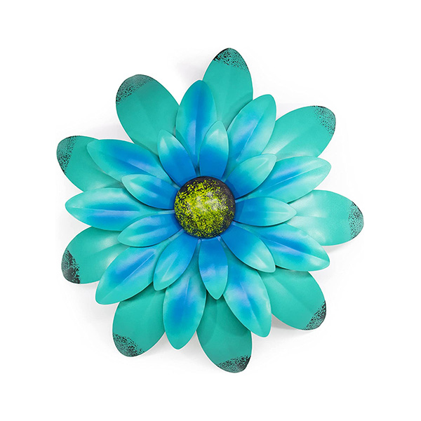 BLUE GREEN METAL FLOWER WALL ART