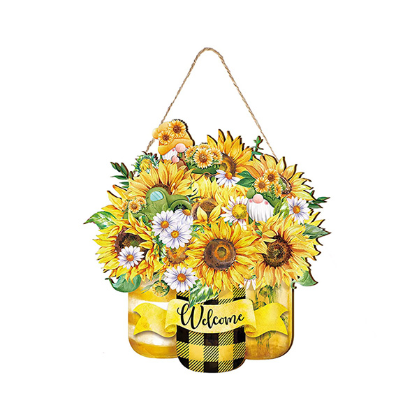 SUNFLOWER WREATH WOOD WELCOME SIGN