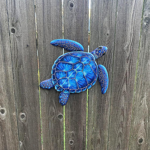BLUE METAL SEA TURTLE WALL ART - Image 2