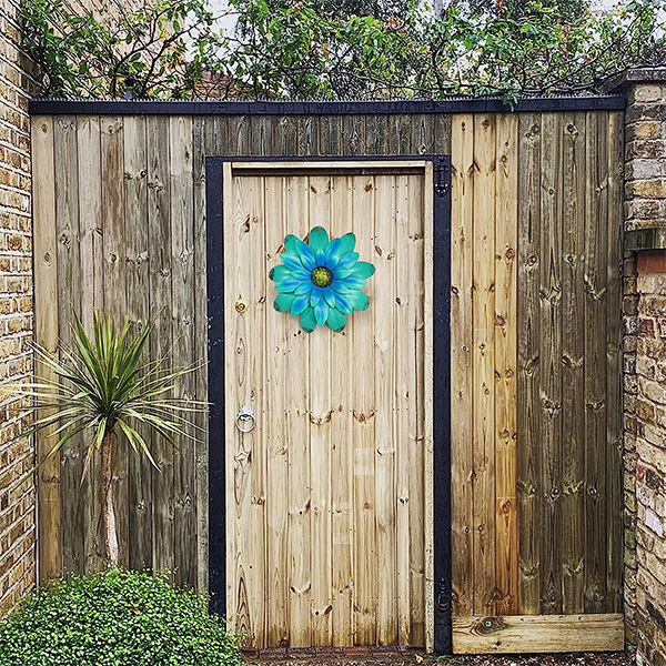 BLUE GREEN METAL FLOWER WALL ART - Image 2