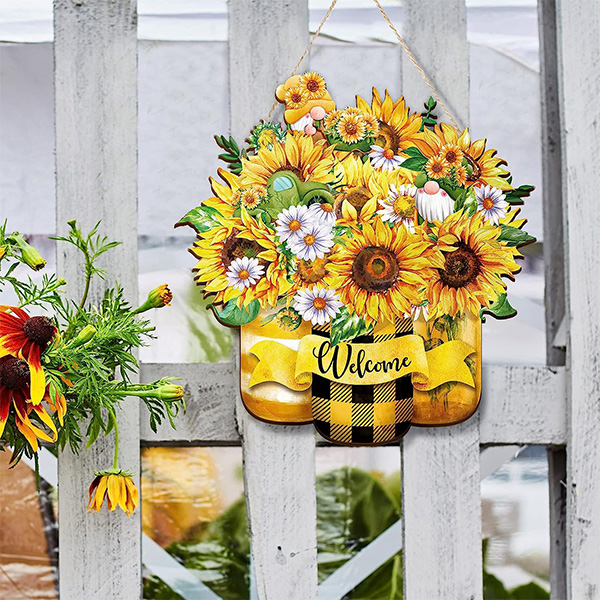 SUNFLOWER WREATH WOOD WELCOME SIGN - Image 2