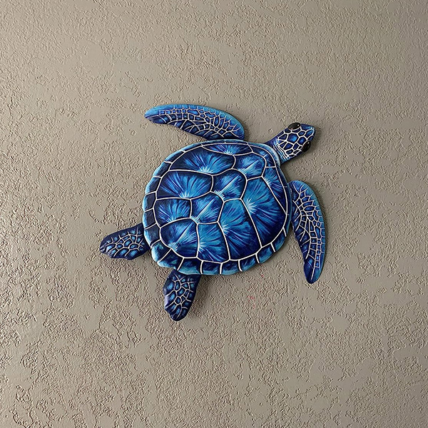 BLUE METAL SEA TURTLE WALL ART - Image 3
