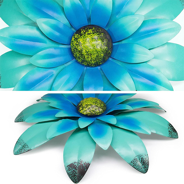 BLUE GREEN METAL FLOWER WALL ART - Image 3