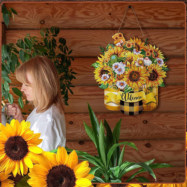 SUNFLOWER WREATH WOOD WELCOME SIGN - Image 4