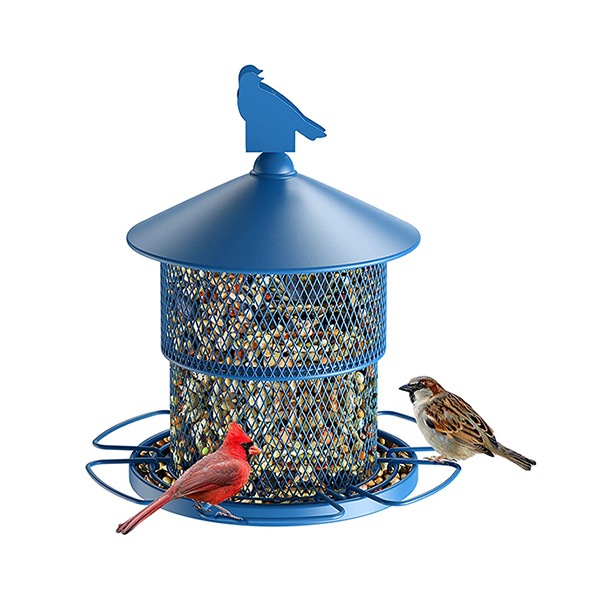 BLUE HANGING METAL RETRACTABLE BIRD FEEDER