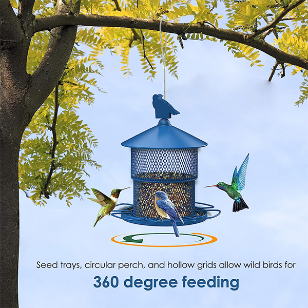 BLUE HANGING METAL RETRACTABLE BIRD FEEDER - Image 2
