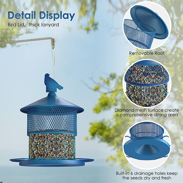 BLUE HANGING METAL RETRACTABLE BIRD FEEDER - Image 3