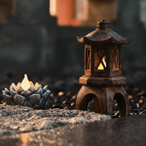 PAGODA LANTERN STATUE WITH FLICKERING LIGHT - Image 3