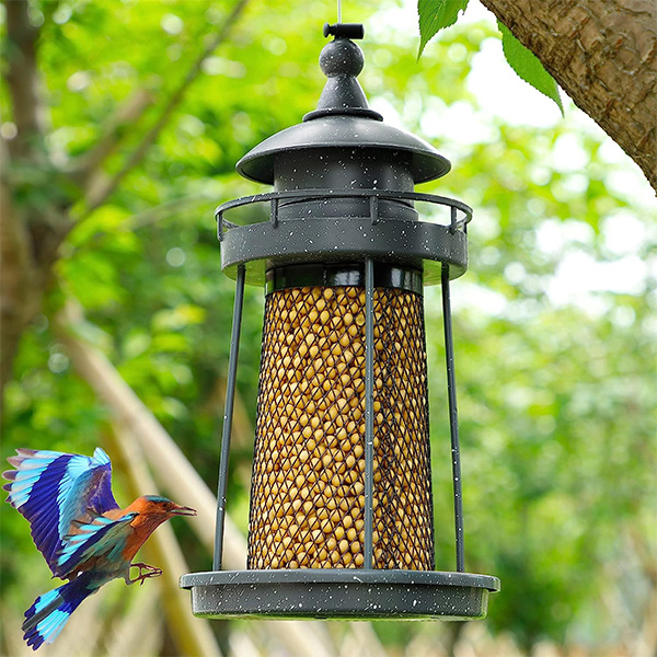 GRAY LIGHTHOUSE SHAPED BIRD FEEDER - Image 2