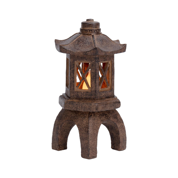 PAGODA LANTERN STATUE WITH FLICKERING LIGHT