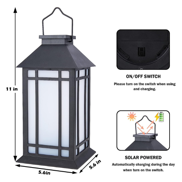 BLACK HANGING SOLAR OUTDOOR LANTERN - Image 2